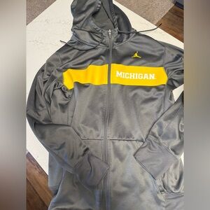 Jordan Grey Michigan zipper Hoodie jacket with Yellow Chest Stripe